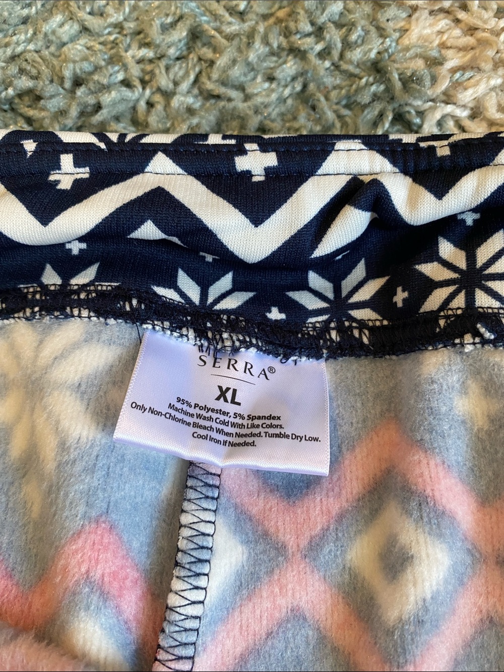 Serra Navy Leggings with Red, White and Green Patterned Print - Picture 3 of 3